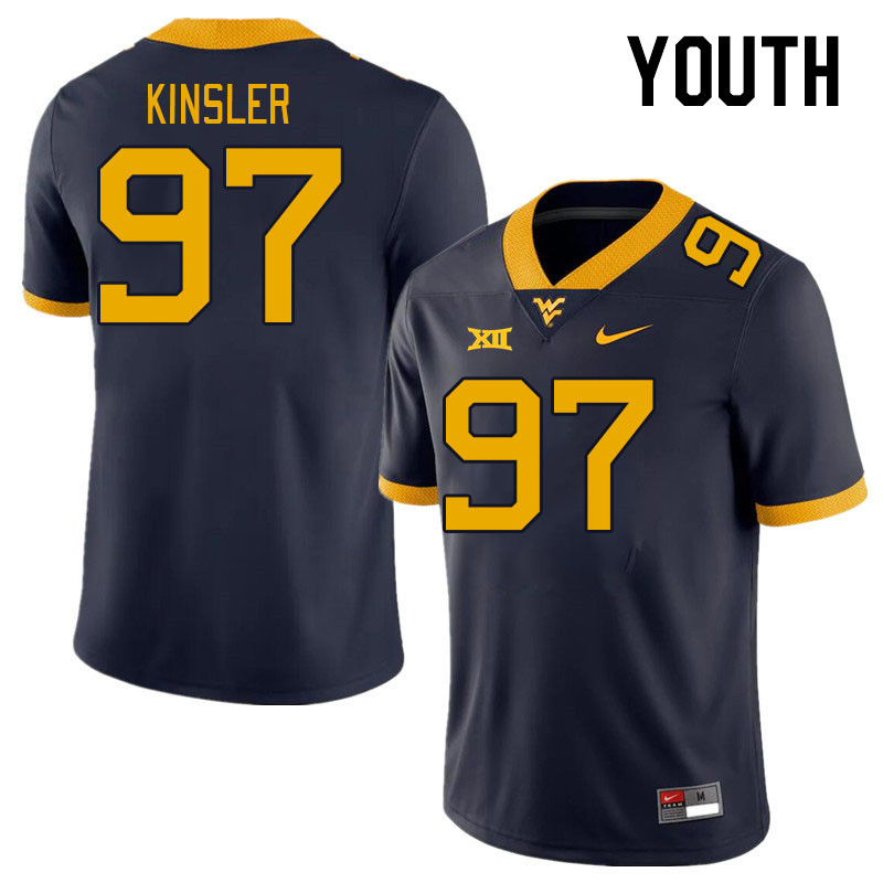 Youth #97 Elijah Kinsler West Virginia Mountaineers College Football Jerseys Stitched Sale-Navy